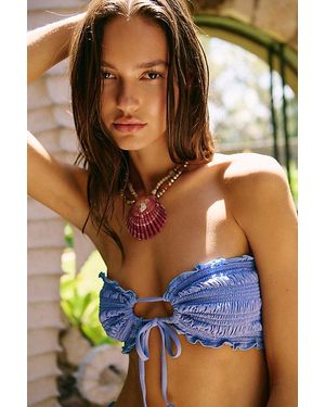 Stone Fox Cleo Smocked Bandeau Bikini Top - Blue