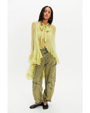 Free People Full Sleeve Frill Top - Green