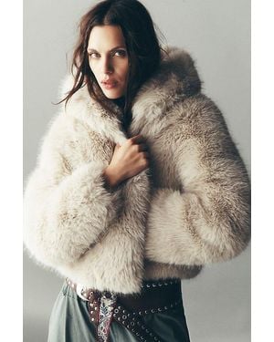 Free People Louder Please Hooded Fur Jacket - Gray