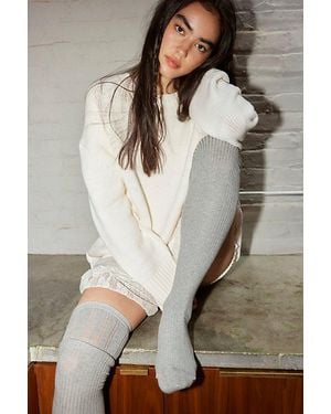 Free People Contrast Double Knee High Socks - Gray