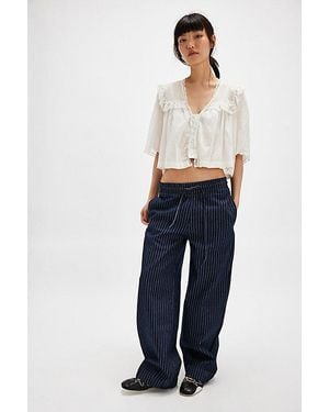 Damson Madder Striped Wide-Leg Drawstring Jeans - Blue