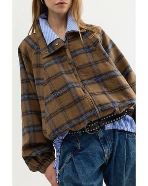 Free People Chelsea Plaid Funnel-Neck Oversized Jacket - Multicolour