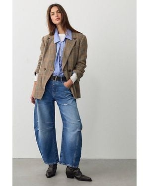 Free People Good Luck Mid-Rise Barrel Jeans - Blue