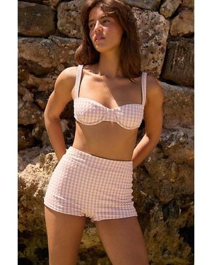 Peony Holiday Gingham Balconette Bikini Top - Brown