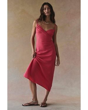 free-est Sandshell Linen Omnia Midi Slip Dress By - Red