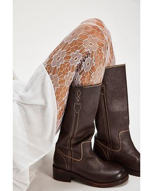 High Heel Jungle Vintage Floral Fishnet Tights By - Brown