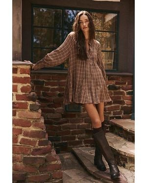 Free People Backroads Plaid Mini Dress - Brown