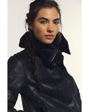 Free People Fourline Shearling Aviator Jacket - Blue