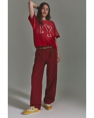 Free People Sketchy Pinstripe Trousers - Red