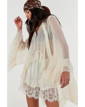 Free People Full Sleeve Frill Top - Natural