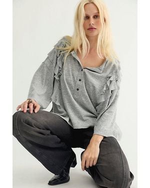 Free People Rita Ruffled Henley - Grey