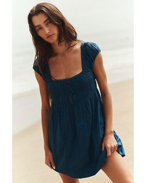 Free People Nina Babydoll Cotton-Linen Mini Dress - Blue