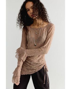 Free People One Night Out Long Sleeve Embellished Top - Brown