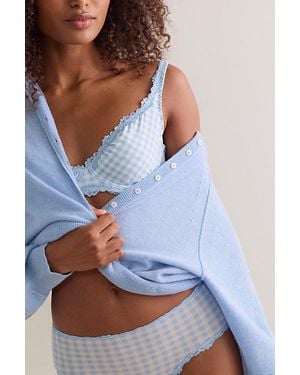 Intimately By Free People Charlie Lace Printed Microfiber Plunge Underwire Bra By - Blue