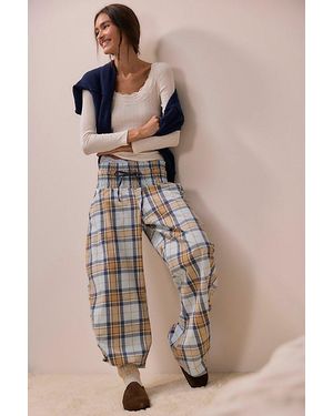 Free People Late Checkout Flannel Barrel Pj Pants - Natural
