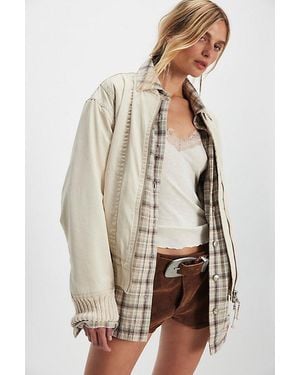 Free People Jax Washed Bomber Jacket - Natural