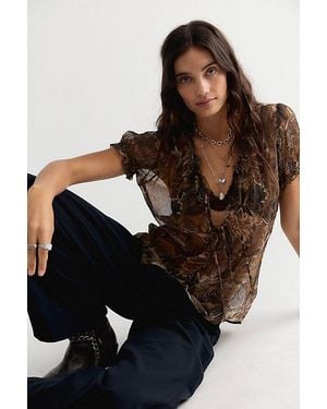 Spell Damask Short Sleeve Blouse - Black