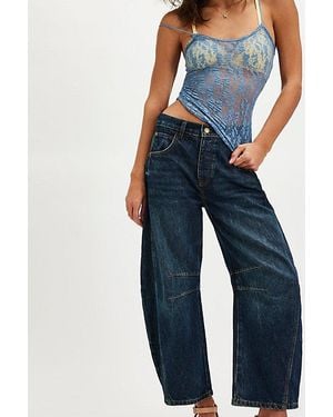 Free People We The Free Good Luck Mid-Rise Barrel Jeans - Blue