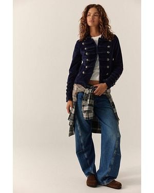 Free People Fitted Velvet Military Jacket - Blue