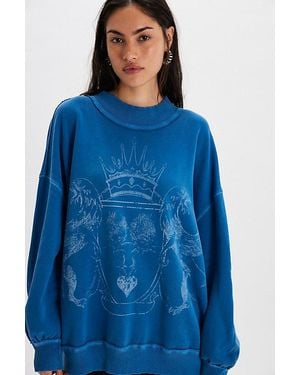Free People Palm Spring Turtleneck Graphic Pullover - Blue