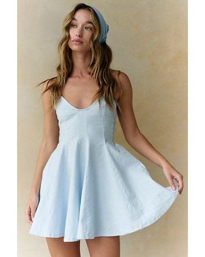 free-est Tan Lines Stretch Linen Mini Dress By - Blue