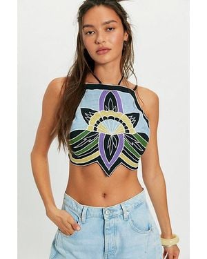 Free People Lotus Applique Halter Top - Blue