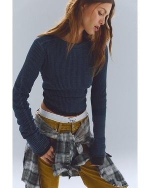 Free People Fp One Blake Shrunken Crew Neck Thermal - Blue