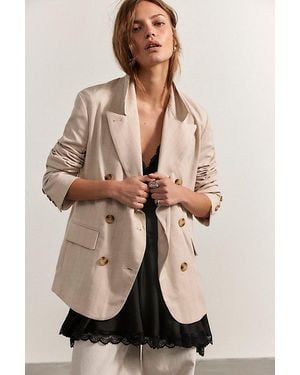 Free People Dean Double Breasted Blazer Jacket - Natural