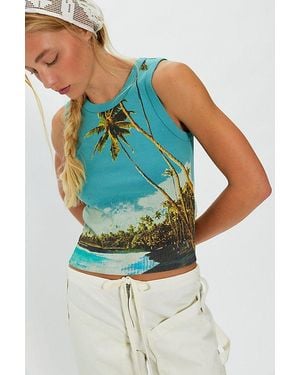Daydreamer Beach Photo Shrunken Tank Top - Blue