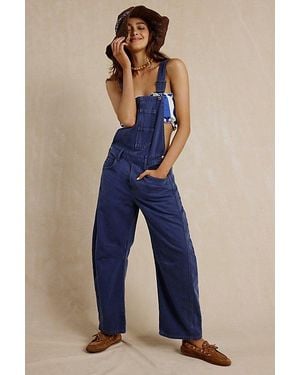 Free People Good Luck Barrel Dungarees - Blue