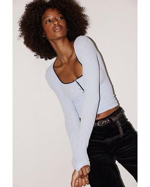 Intimately By Free People Sweet Point Seamless Long Sleeve Henley By - Black