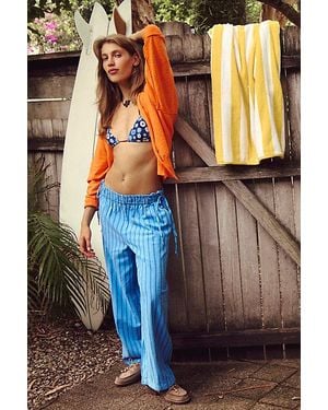 free-est Sun Dazed Cotton-Linen Striped Trousers By - Blue