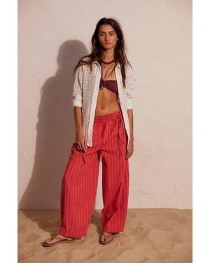 free-est Sun Dazed Cotton-Linen Striped Trousers By - Red