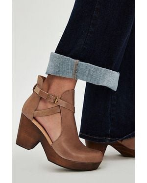 Free People Boho Leather Clogs With Cedar Platform - Blue