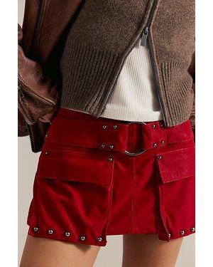 Free People Micro Mini Suede Cargo Skort - Red