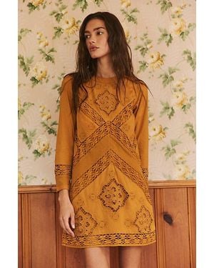 Free People Sentimental Melody Lace Mini Dress - Brown