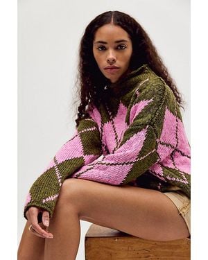 Free People Opal Rollneck Knit Patterned Sweater - Pink