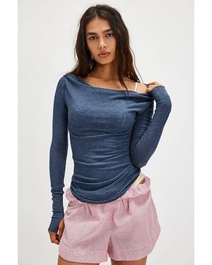 Free People Big Love Rib Off The Shoulder Long Sleeve - Blue