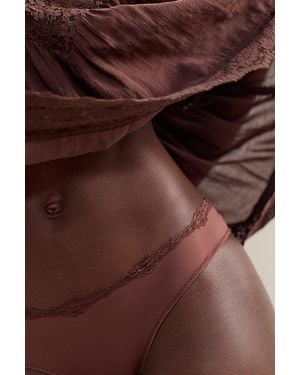 Free People Charlie Lace Microfiber Cheeky Tanga Undies - Brown