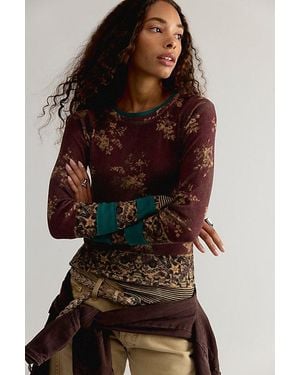 Free People Easy Does It Printed Long Sleeve Tee - Brown