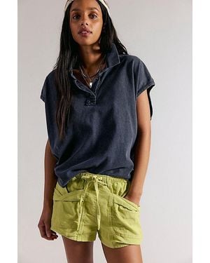 Free People Good Fortune Solid Cotton-Linen Shorts - Blue