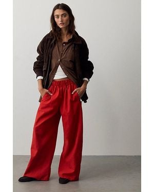 Free People Day's End Linen Pull-On Pants - Red