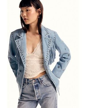 Free People Suede Studded Blazer Jacket - Blue