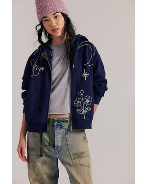 Denim and Bone Floral Hoodie - Blue