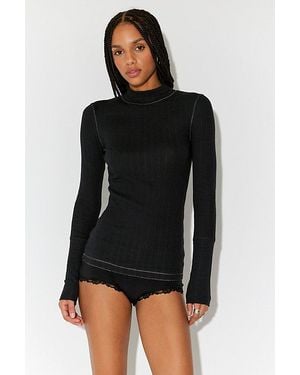 Intimately By Free People End Game Pointelle Mock Neck Long Sleeve By - Black