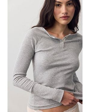 Free People Keeping It Light Ribbed Henley - Gray