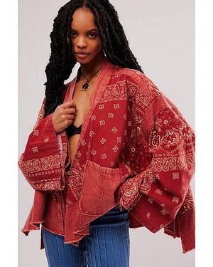 Free People Bandana Dreams Kimono Jacket - Red