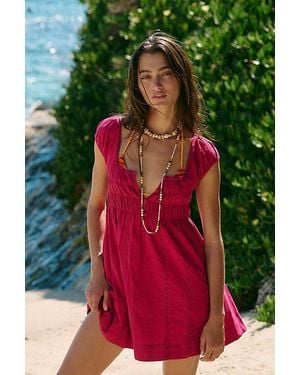 free-est Nina Babydoll Cotton-Linen Mini Dress By - Green