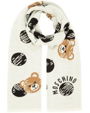 Moschino Teddy Bear Wool Wool Scarf - White