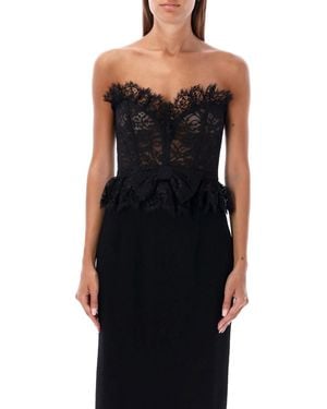 Alessandra Rich Bow Lace Bustier Top - Black